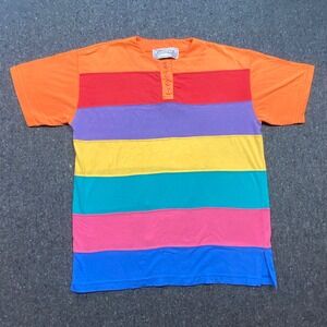 Nuggets Striped Henley Shirt XL Mens Multi Colorblock Rainbow 90s Skater Cotton